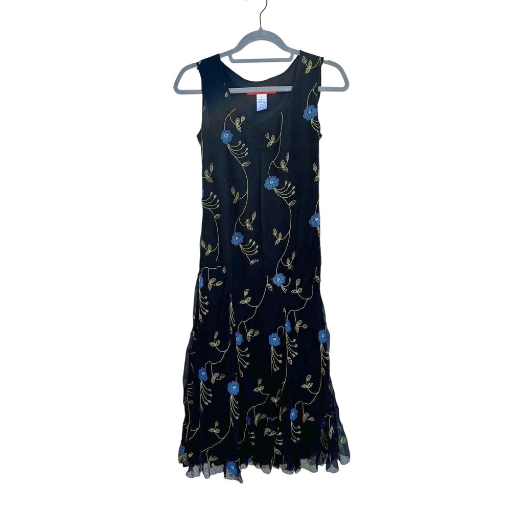 Anne Klein Silk Dress,‎ Blue Floral, Midi, Mermaid Cut, Sleeveless, Sz 2